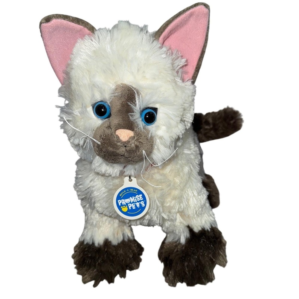 Build a Bear Promise Pets Siamese Cat Plush Stuffed Animal Blue Eyes - 10"